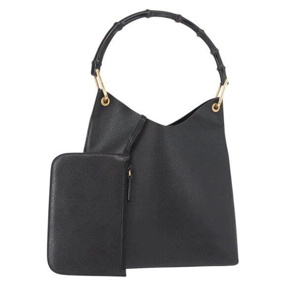 GUCCI Bamboo Shoulder Bag Leather Black Gold 001 2113 1880 Auth 147949 - Picture 2 of 16